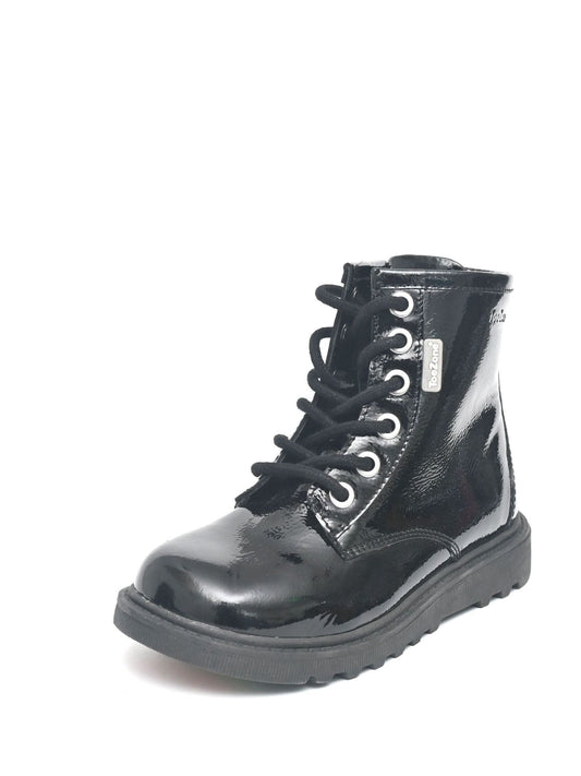 ToeZone Alice Patent Leather Lace up and Side Zip Black Boots