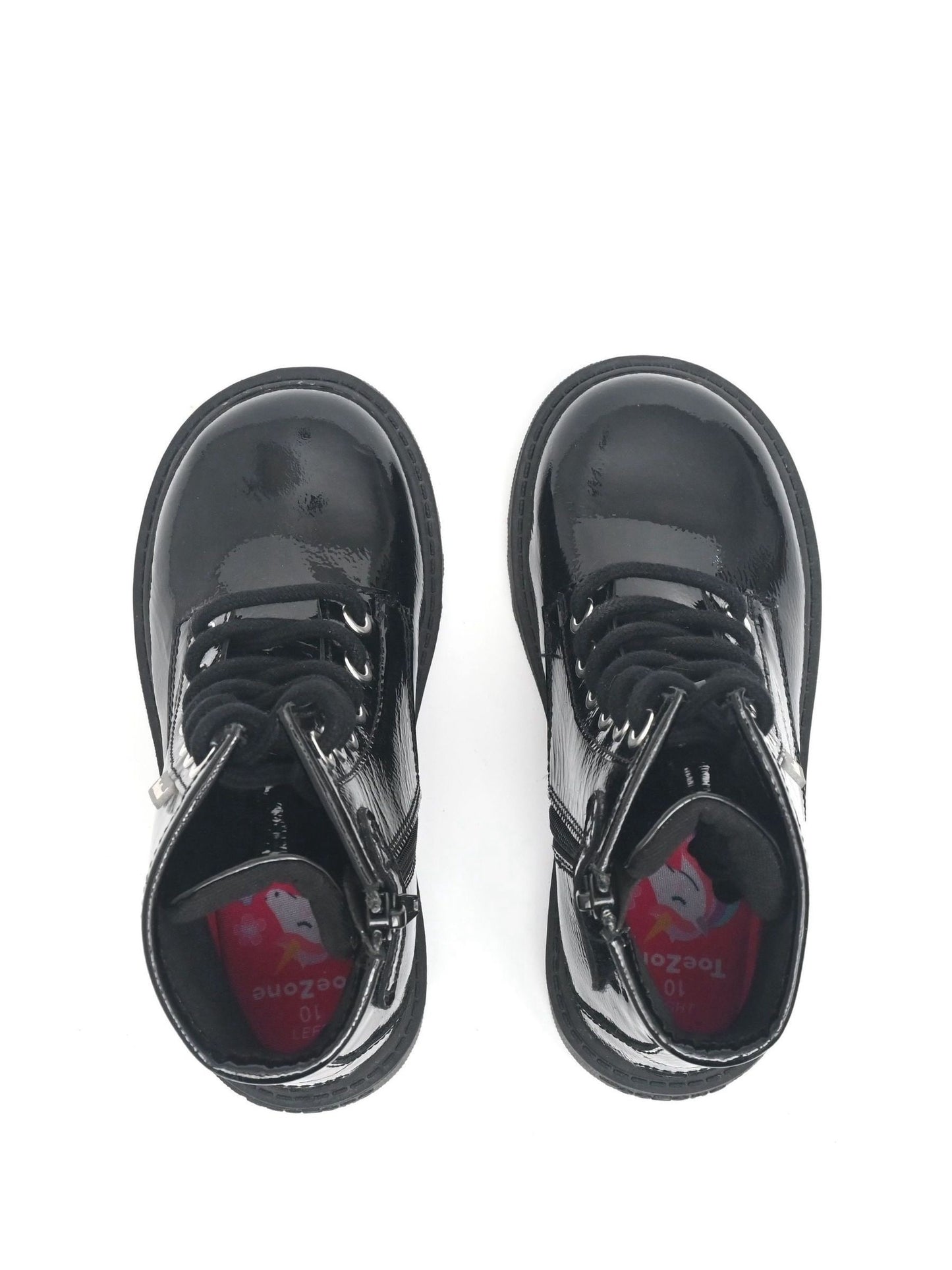 ToeZone Alice Patent Leather Lace up and Side Zip Black Boots
