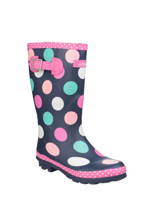 Cotswold Junoir Blue Waterproof Dotty Pull-On Wellies