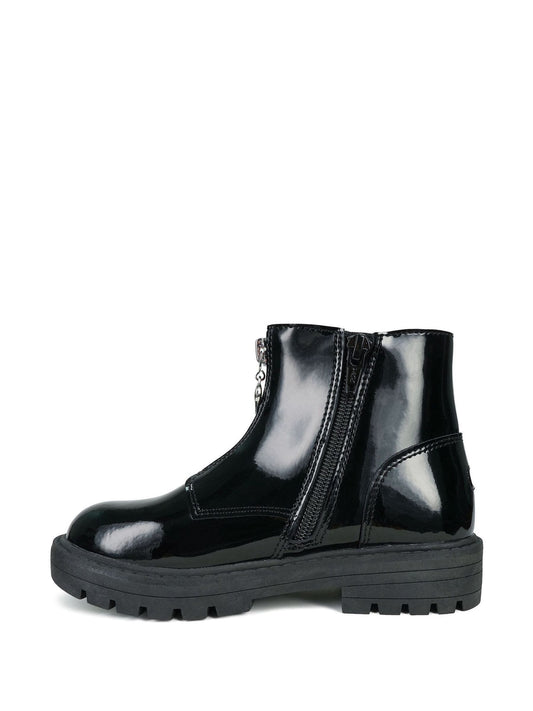 ToeZone Lydia Girls Patent Leather Zip Black Boots
