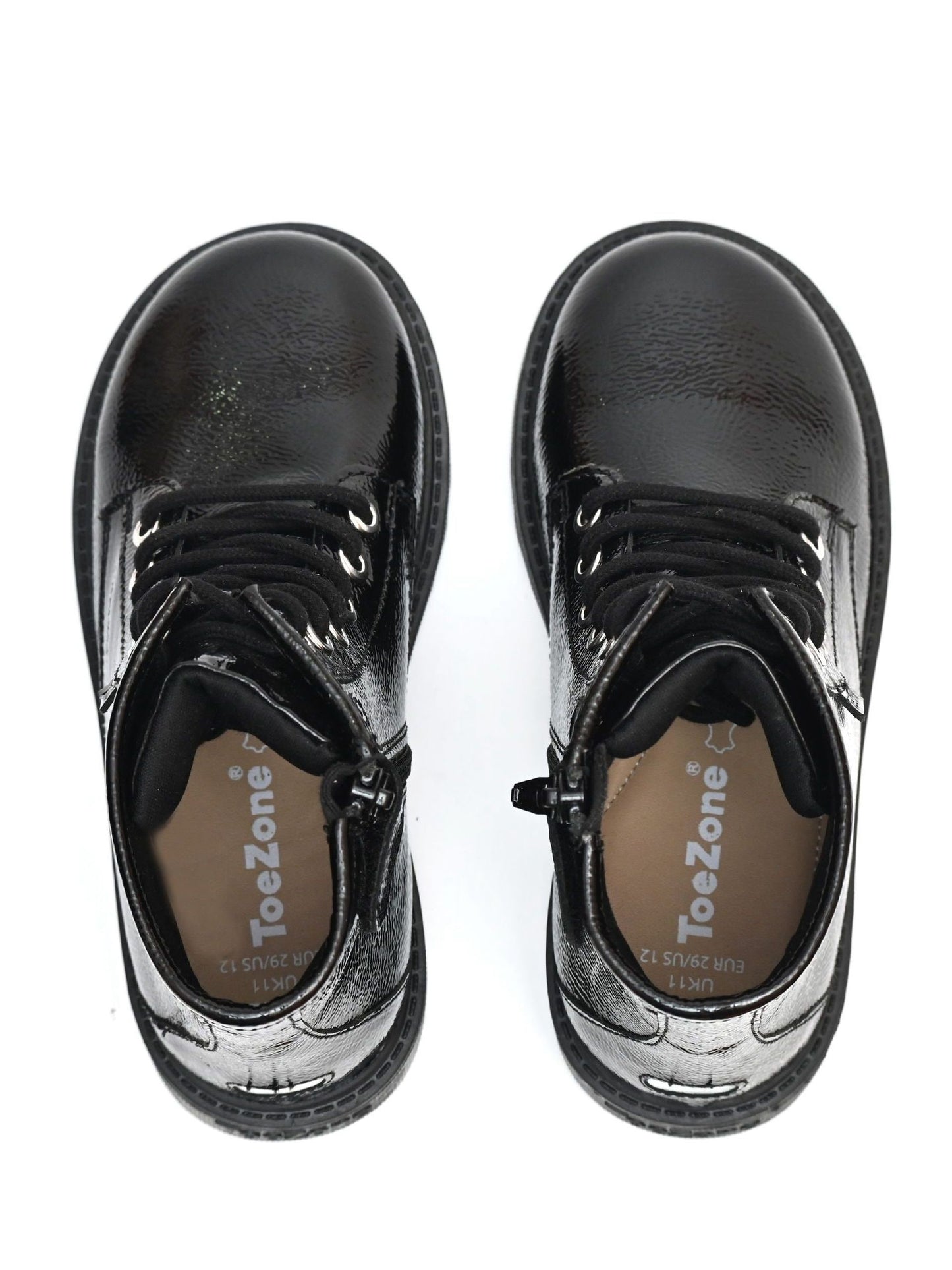 ToeZone Abby Girls Patent Leather Ortholite Ankle Black Boots