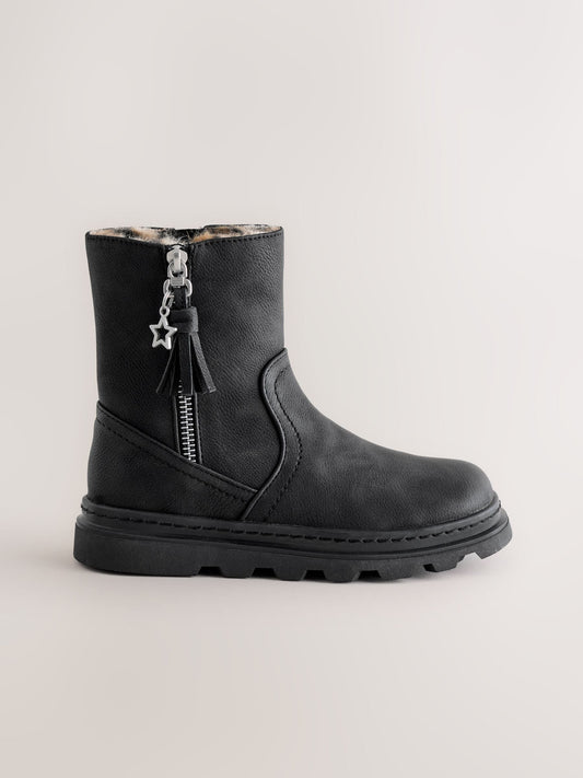 Black Faux Fur Lined Tassel Boots