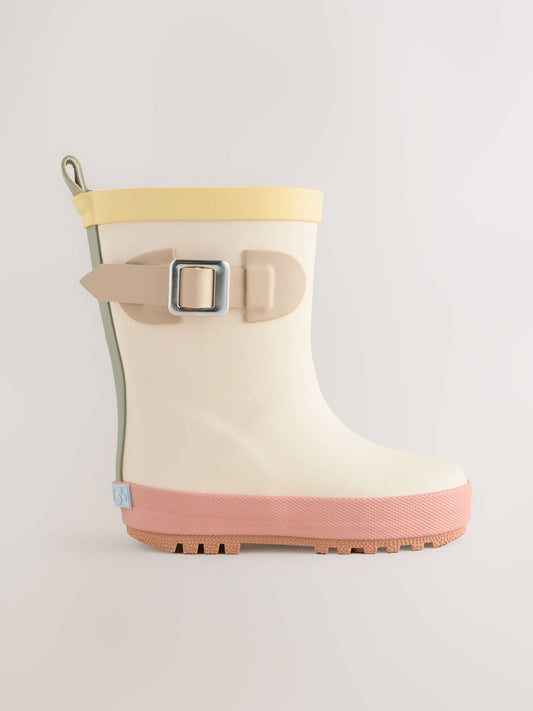 Nötr Renk Bloklu Tokalı Yağmur Çizmesi