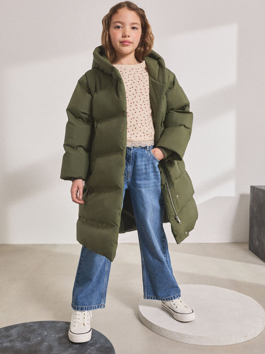 Haki Yeşil Polar Astarlı Kapitone Mont (3–16 Yaş)
