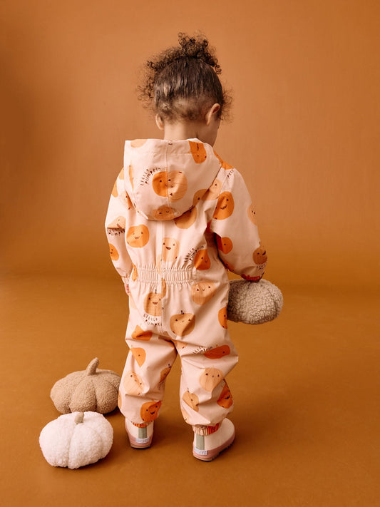 Turuncu Balkabağı Desenli Su Geçirmez Tulum (3 Ay–7 Yaş)