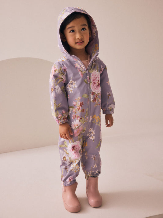 Mor Çiçek Desenli Su Geçirmez Tulum (3 Ay–7 Yaş)