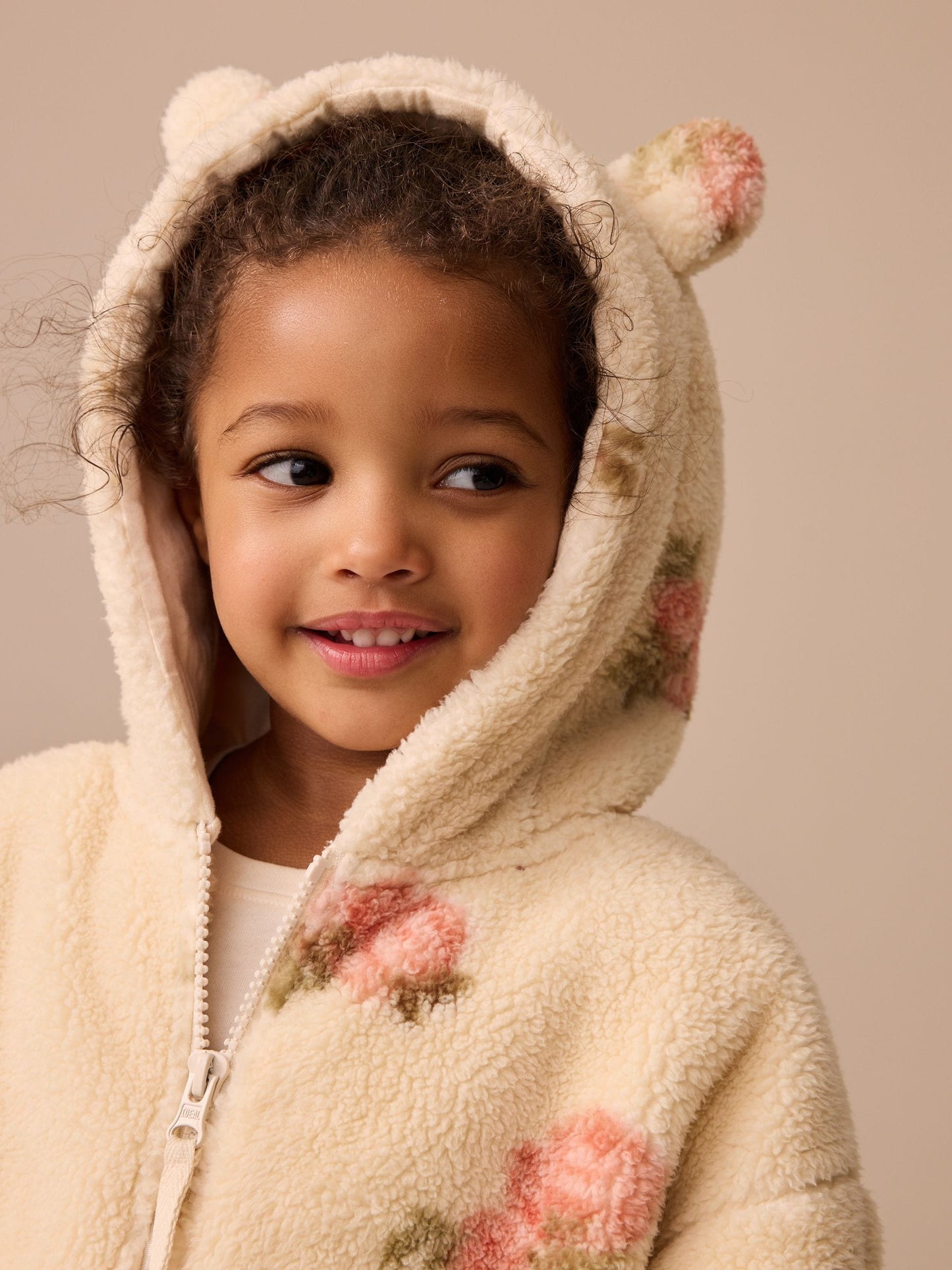 Krem Çiçek Desenli Fermuarlı Polar (3 Ay – 7 Yaş)