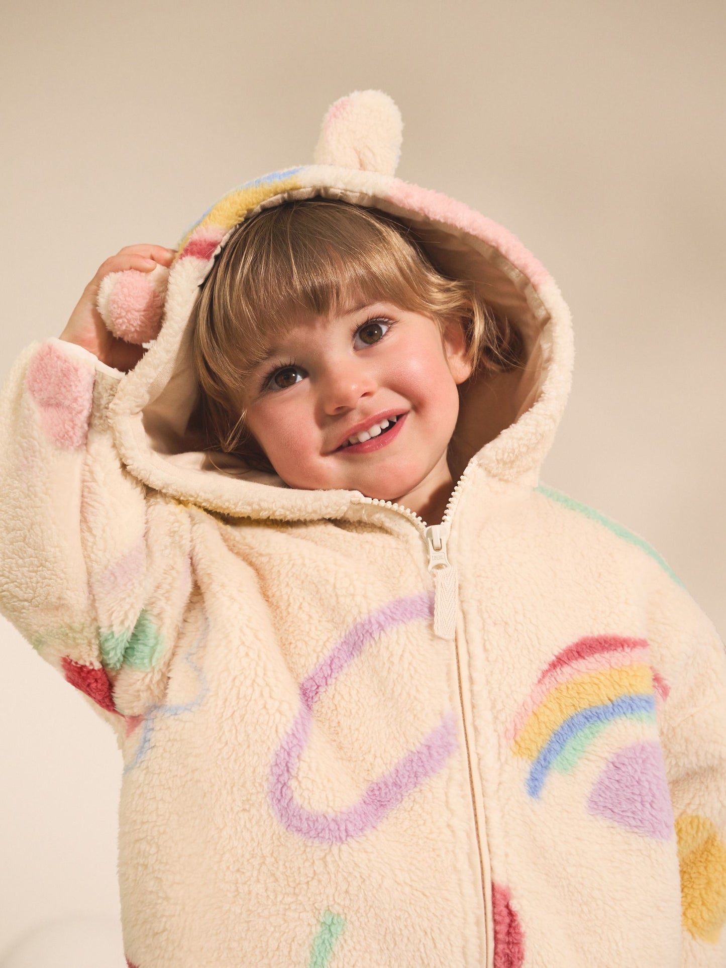 Krem Karalama Desenli Fermuarlı Polar (3 Ay – 7 Yaş)