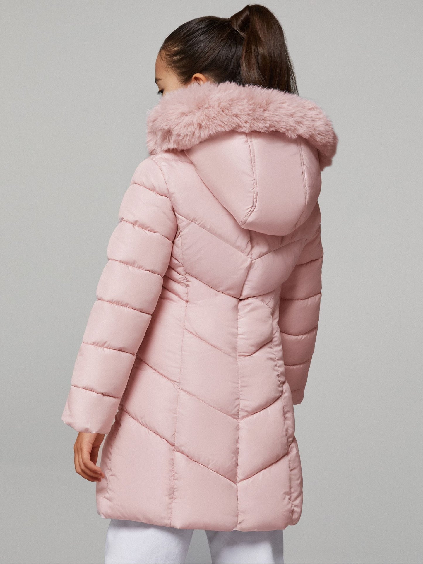 Lipsy Pink Midweight Faux Fur Trim Quilted Puffer Coat (5-16yrs)