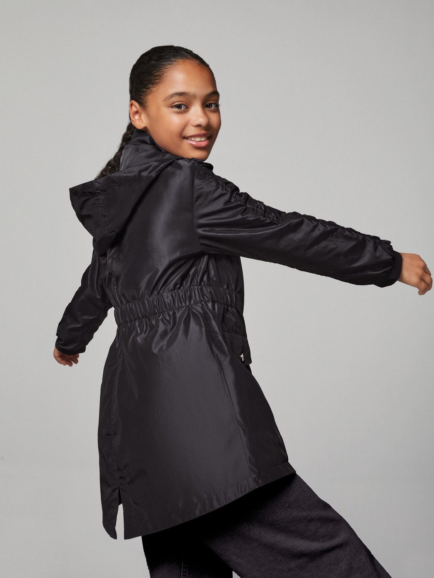 Lipsy Black Shower Resistant Lightweight Ruched Raincoat (5-14yrs)