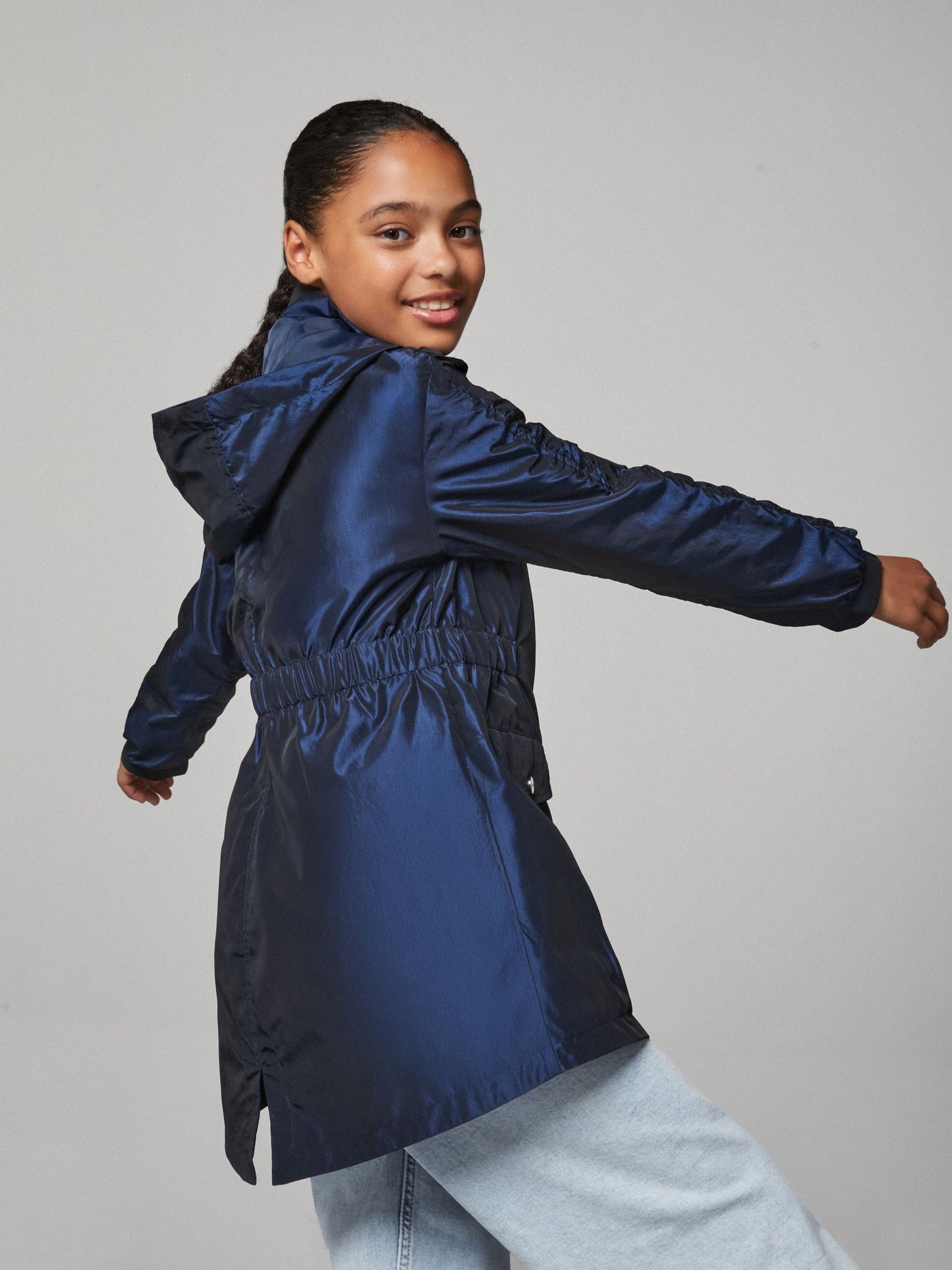 Lipsy Navy Shower Resistant Lightweight Ruched Raincoat (5-14yrs)