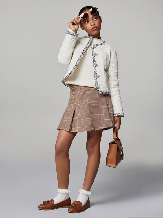 Lipsy Cream Quilted Boucle Trim Jacket (5-16yrs)