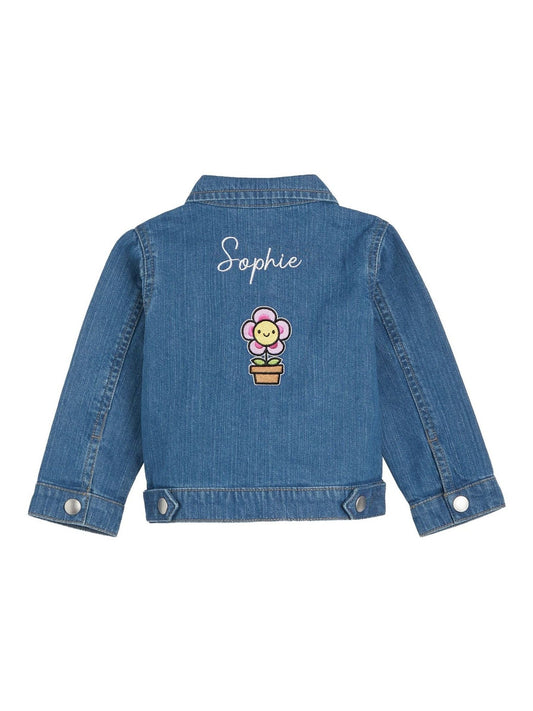 Personalised Blue Embroidered Plant Denim 100% Cotton Jacket by Dollymix