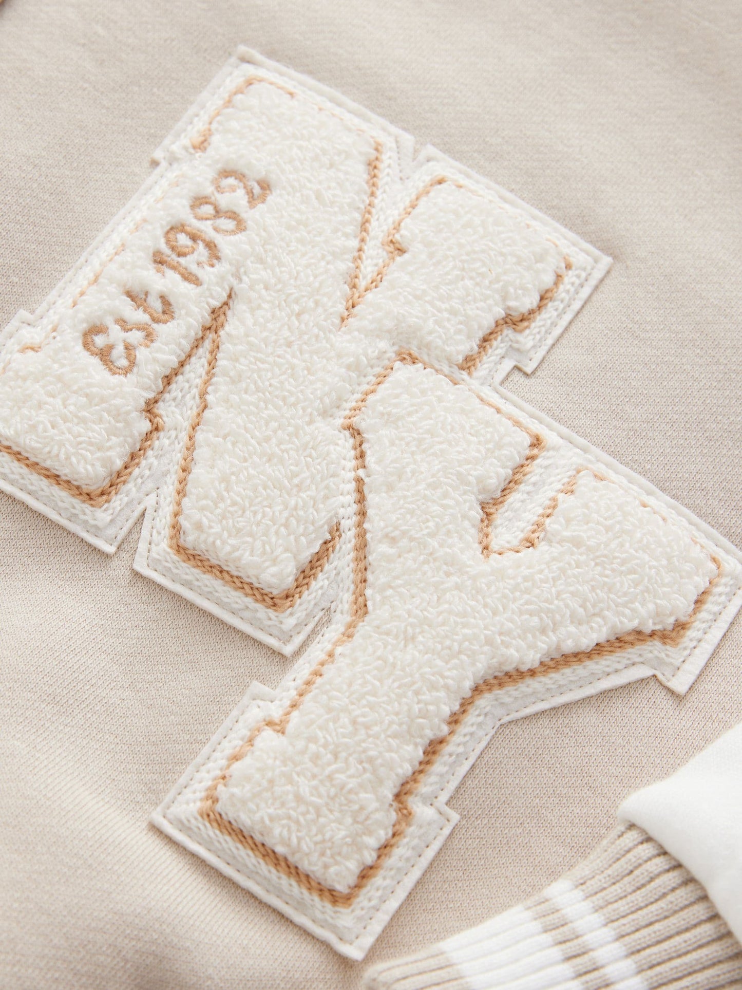 Beige Boucle Varsity Embroidered Jacket (3-16yrs)