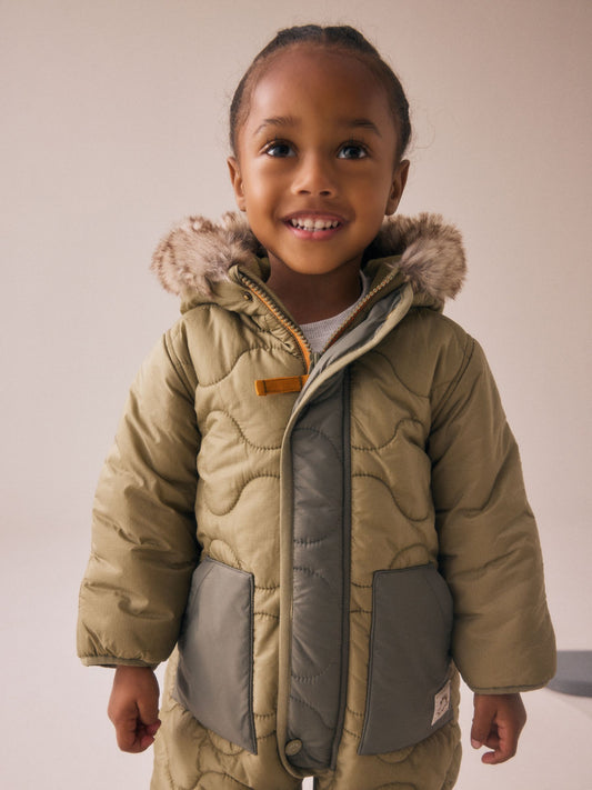 Haki Yeşil Suya Dayanıklı Kar Tulumu (3 Ay – 7 Yaş)