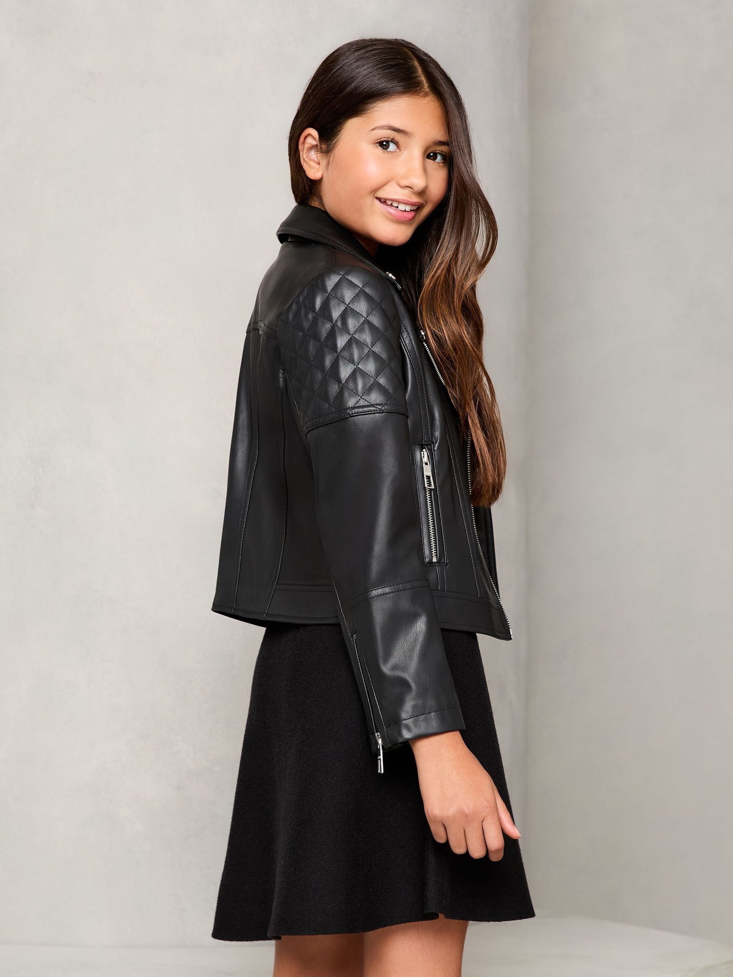 Lipsy Black Quilted PU Biker Jacket (5-16yrs)