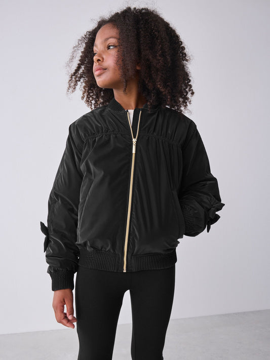 Baker by Ted Baker Shower Resistant Bow Bomber Black Jacket