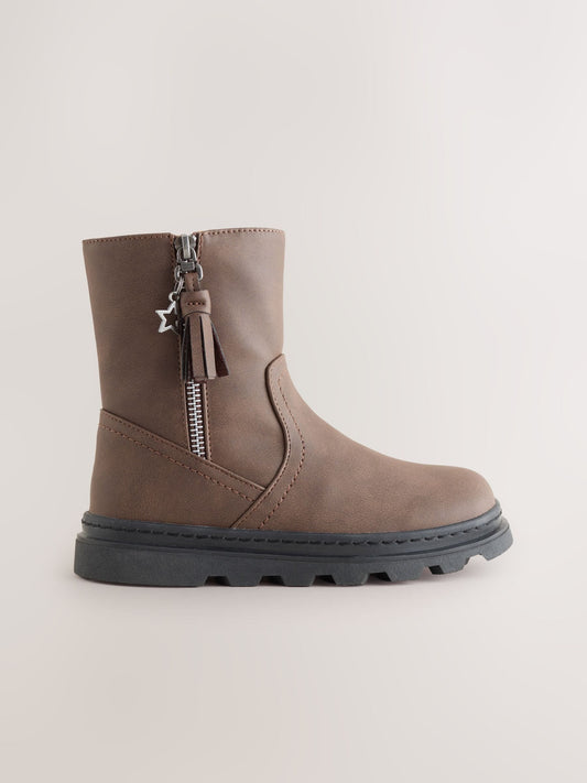 Chocolate Brown Faux Fur Lined Tassel Boots