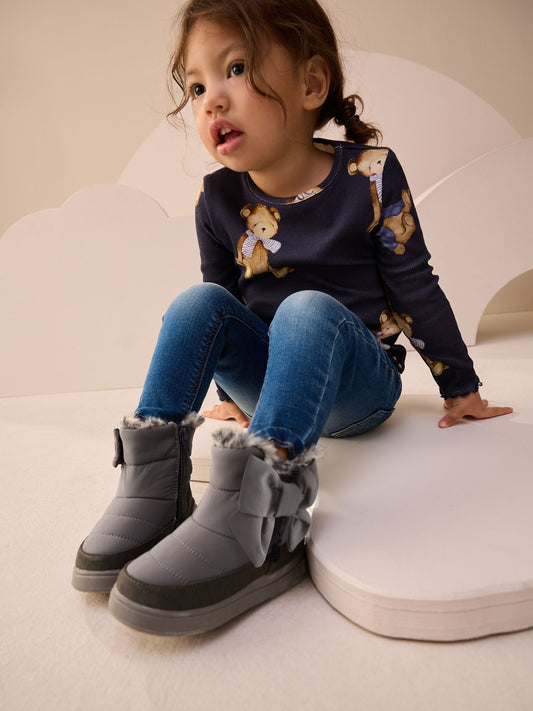 Grey Water Repellent Quilted Bow Boots