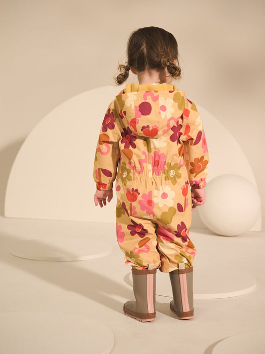 Hardal Çiçek Desenli Su Geçirmez Tulum (3 Ay–7 Yaş)