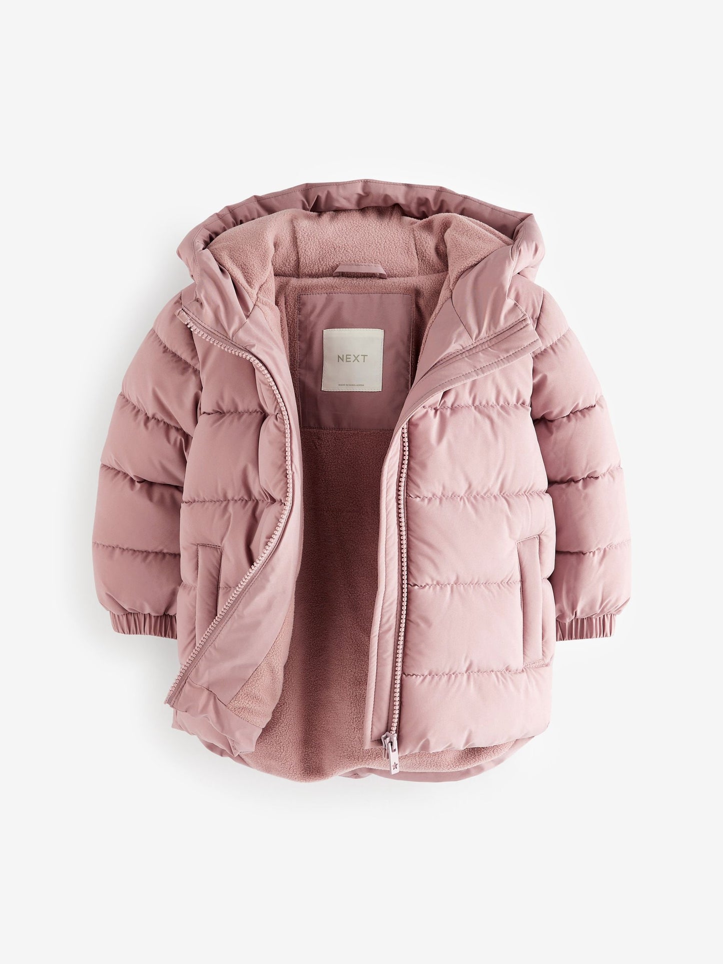 Pembe Suya Dayanıklı Polar Astarlı Kapüşonlu Dolgulu Mont (3 Ay – 7 Yaş)