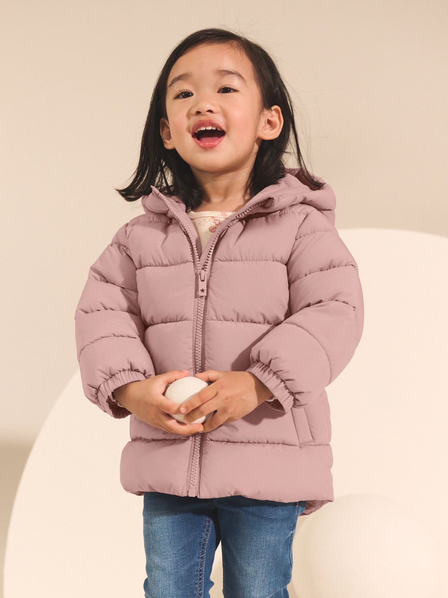 Pembe Suya Dayanıklı Polar Astarlı Kapüşonlu Dolgulu Mont (3 Ay – 7 Yaş)