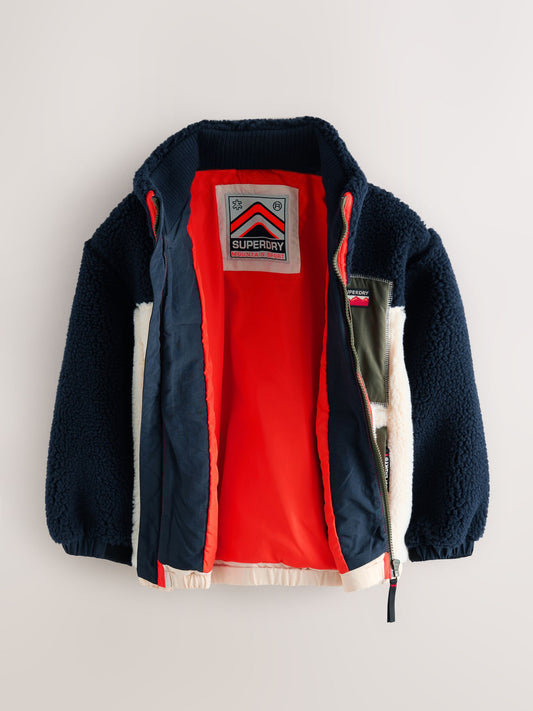 Superdry Navy Borg Zip Through Jacket