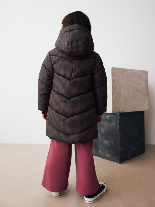 Ekose Desenli Suya Dayanıklı Kürklü Kapüşonlu Dolgulu Mont (3-16 Yaş)