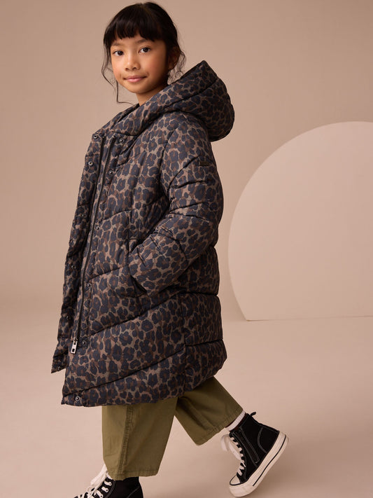 Hayvan Desenli Suya Dayanıklı Kürklü Kapüşonlu Dolgulu Mont (3-16 Yaş)
