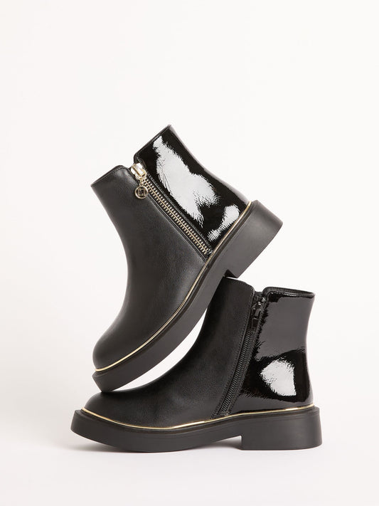Lipsy Black Faux Leather Patent Contrast Zip Ankle Boots