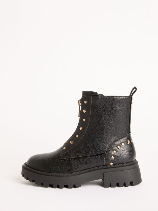 Lipsy Black Faux Leather Chunky Sole Studded Ankle Boots