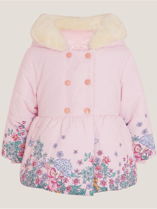 Monsoon Pink Baby Pippa Bunny Print Padded Coat
