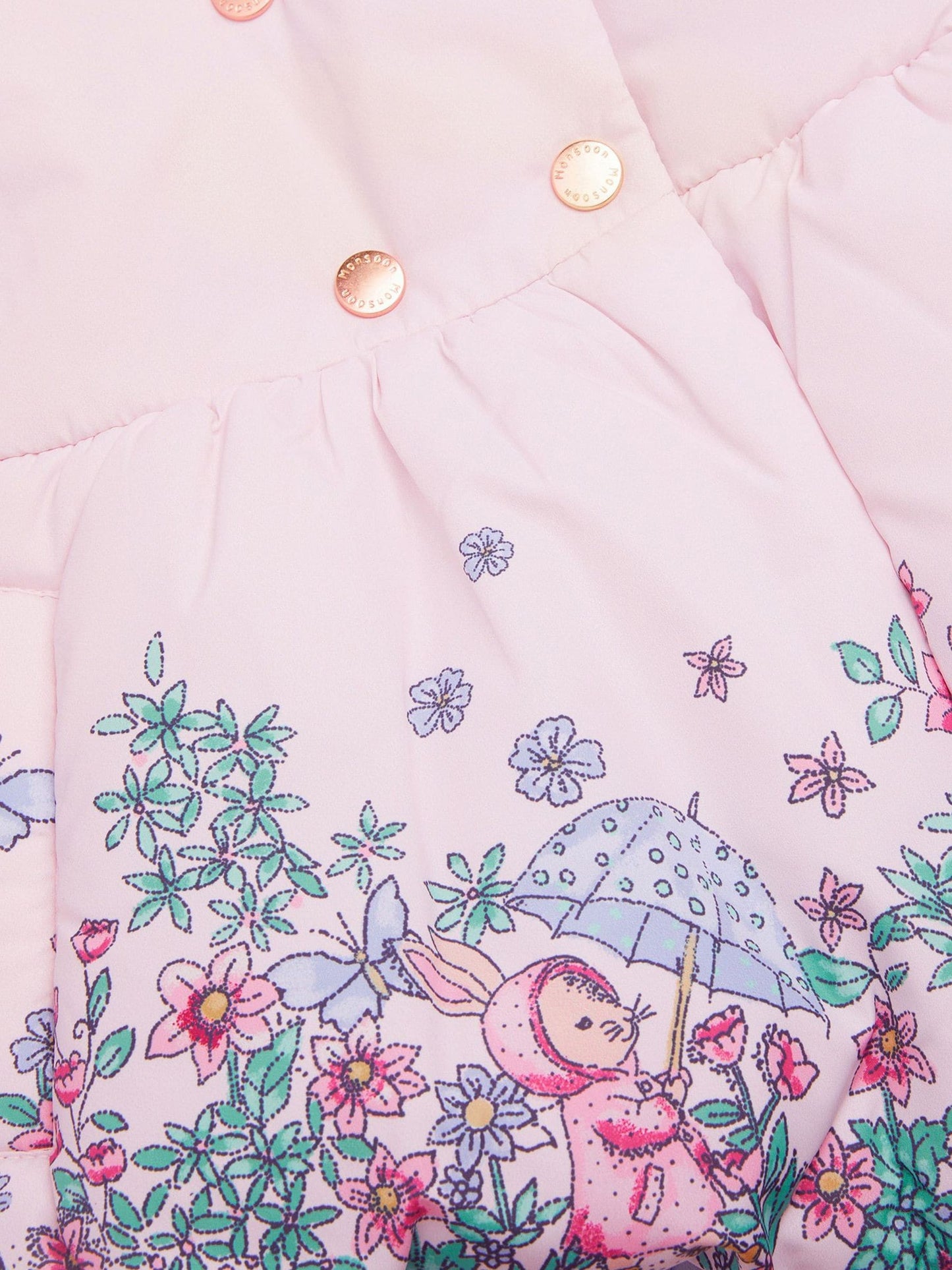 Monsoon Pink Baby Pippa Bunny Print Padded Coat
