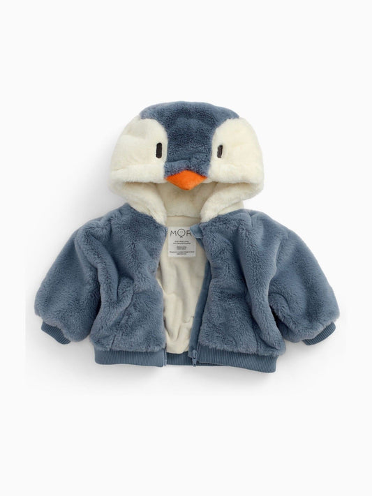 MORI Blue Penguin Faux Fur Cosy Zip Up Hooded Jacket