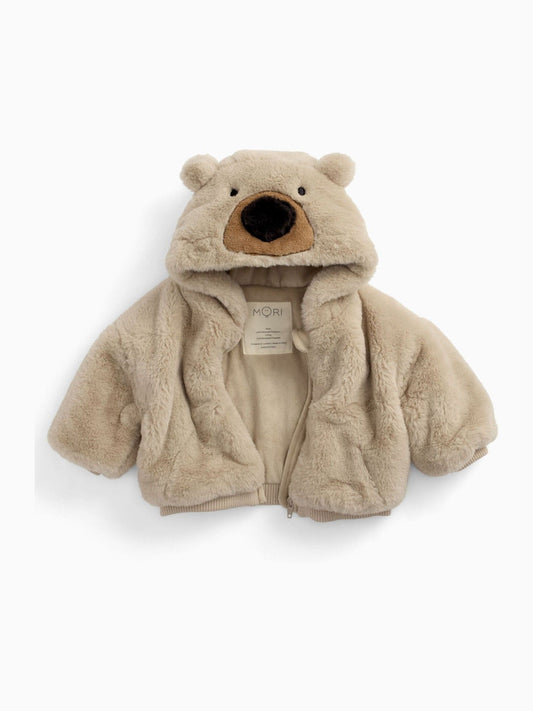 MORI Cream Bear Faux Fur Hooded Jacket