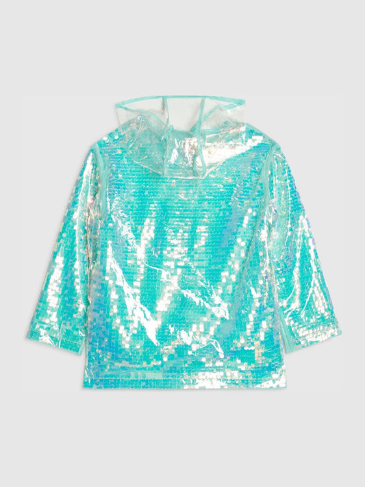 River Island Blue Sequin Rainmac Coat