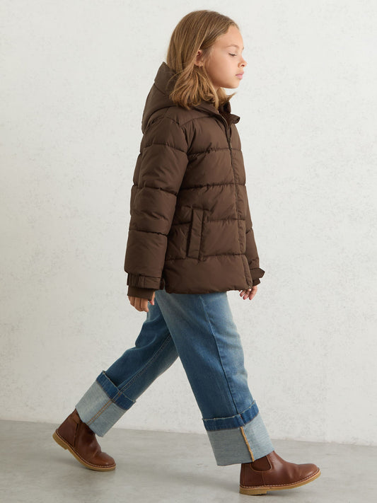 Reiss Chocolate Lumi 13-14 yrs Short Hooded Puffer Coat