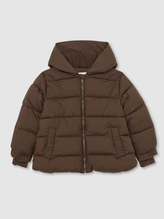 Reiss Chocolate Lumi 9-13 yrs Short Hooded Puffer Coat
