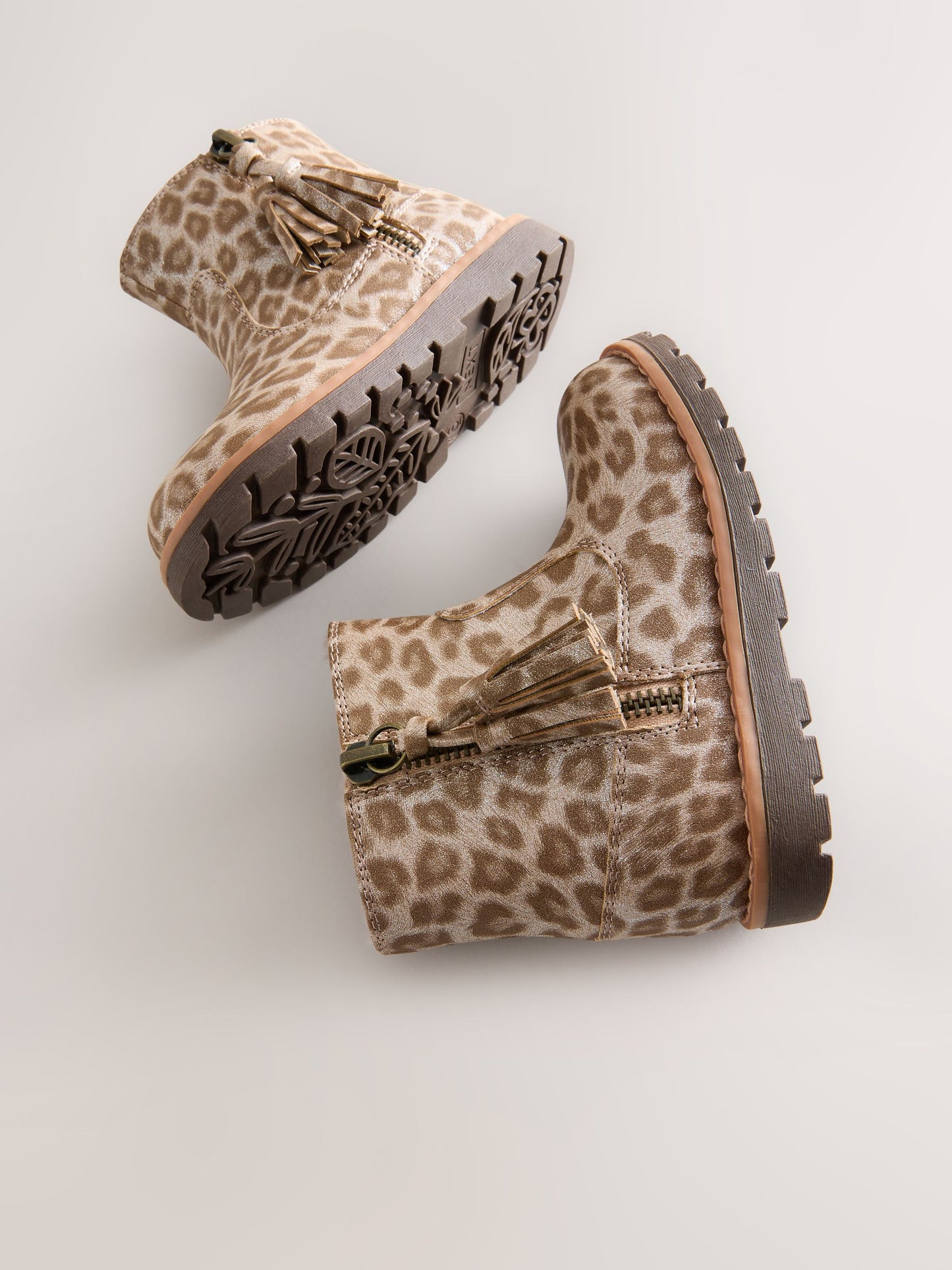 Animal Shimmer Wide Fit (G) Chelsea Zip Tassel Ankle Boots