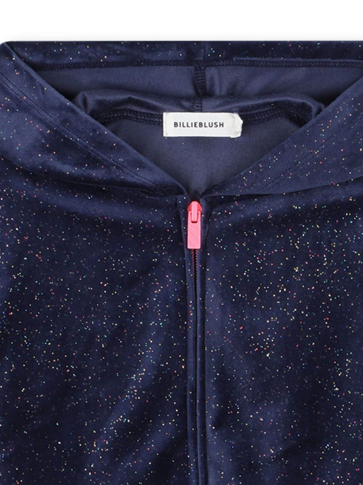 Billieblush Blue Velour Glitter Zip-Up Hoodie With Contrast Stripe