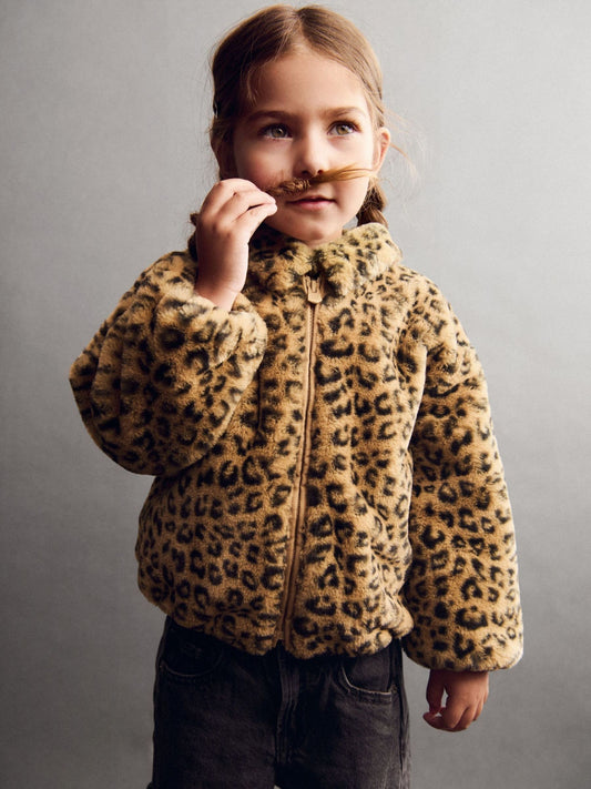 Gap Brown Leopard Print Faux Fur Zip Jacket (6mths-5yrs)
