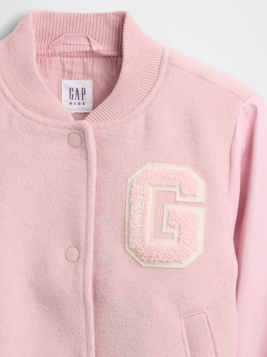 Gap Pink Wool-Blend Varsity Bomber Jacket (4-13yrs)