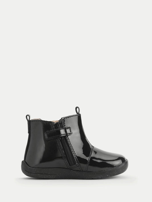 Start-Rite Girls Wonderland Shiny Patent Ankle Zip-Up Bow Chelsea Black Boots