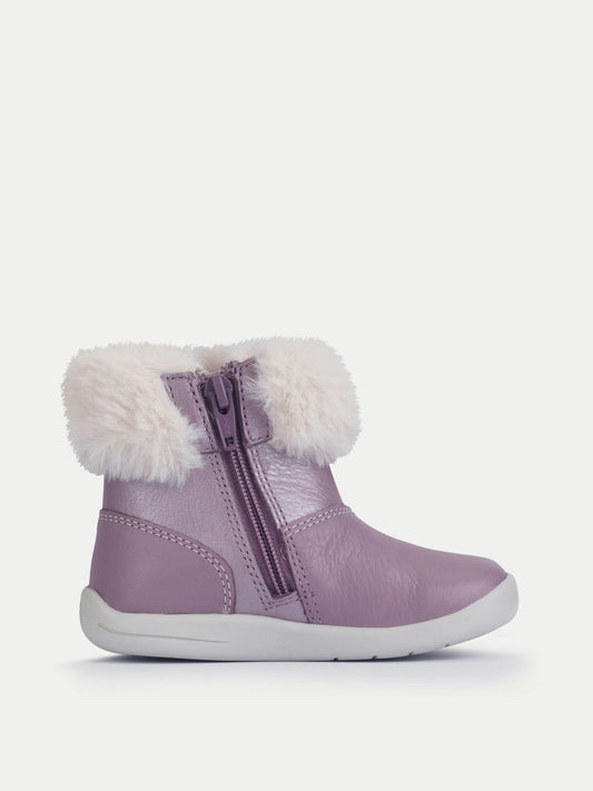 Start-Rite Girls Purple Flurry Unicorn Faux Cuffed Zipped Ankle Boots