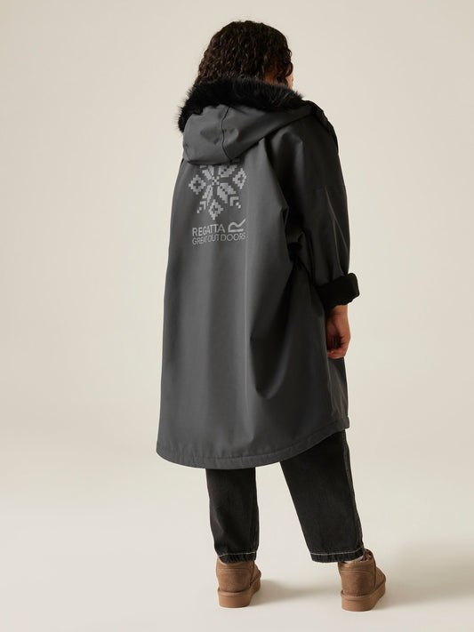 Regatta Grey Junior Waterproof Faux Fur Trim Hood Changing Robe