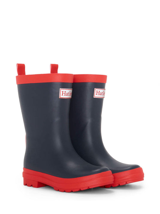 Hatley Blue Navy and Red Matte Rain Wellies
