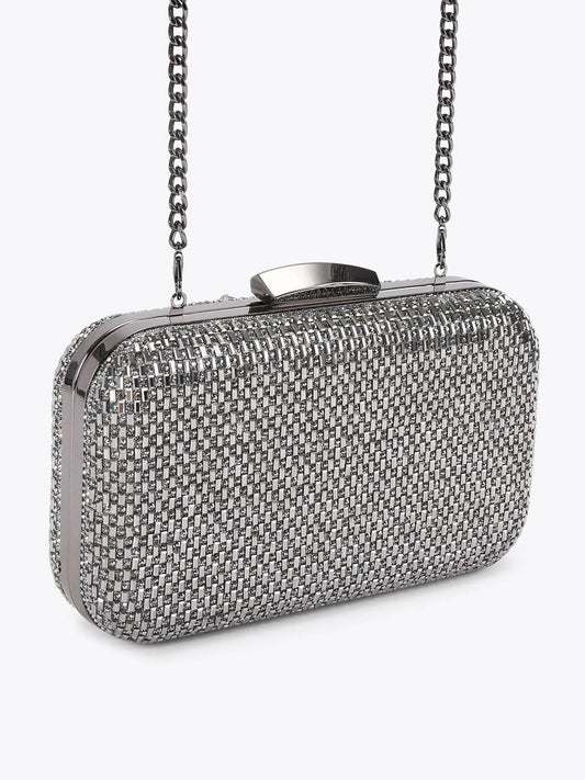 KG Kurt Geiger Koyu Gümüş Box Clutch Çanta