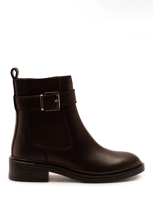 Off The Hook Brown Tiana Leather Chelsea Buckle Ankle Boots