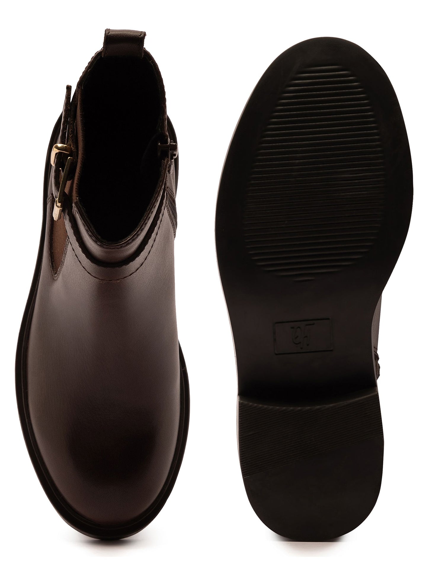 Off The Hook Brown Tiana Leather Chelsea Buckle Ankle Boots