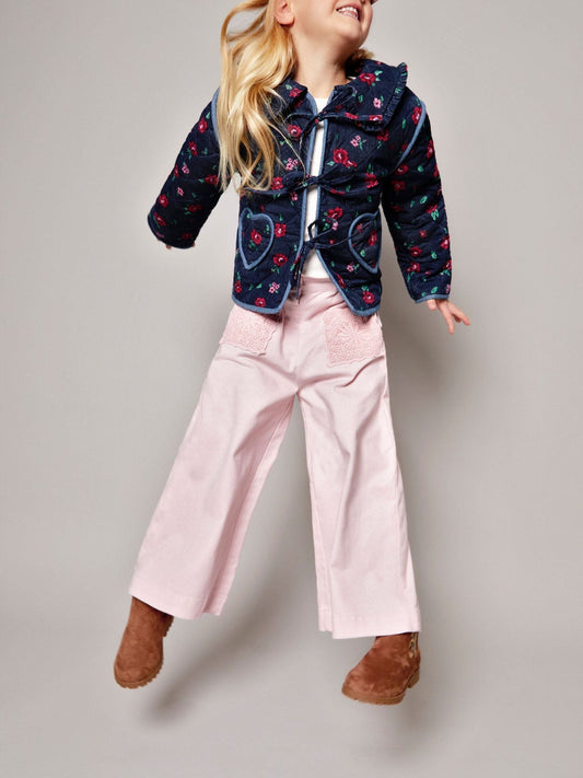 Monsoon Blue Floral Print Cord Quilted Jacket